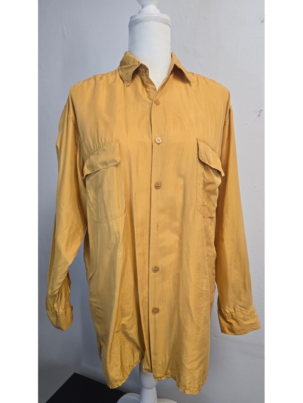Vintage Cedars 100% Silk Men’s Shirt Size M Mustard Gold